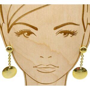 Bold Vintage Dangle Earrings, Gold Tone Button Clip On Drops on Chunky Chain to